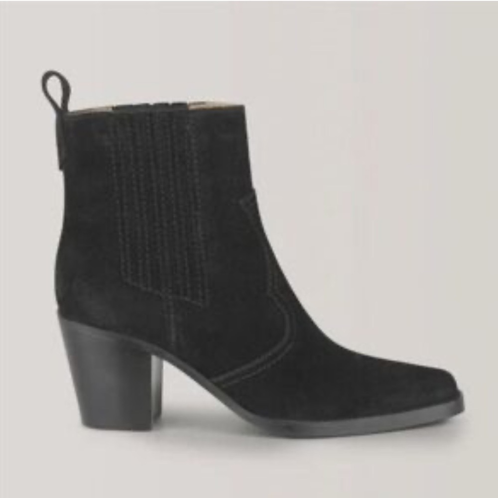 Ganni Western Style Ankle Boots in Black Suede